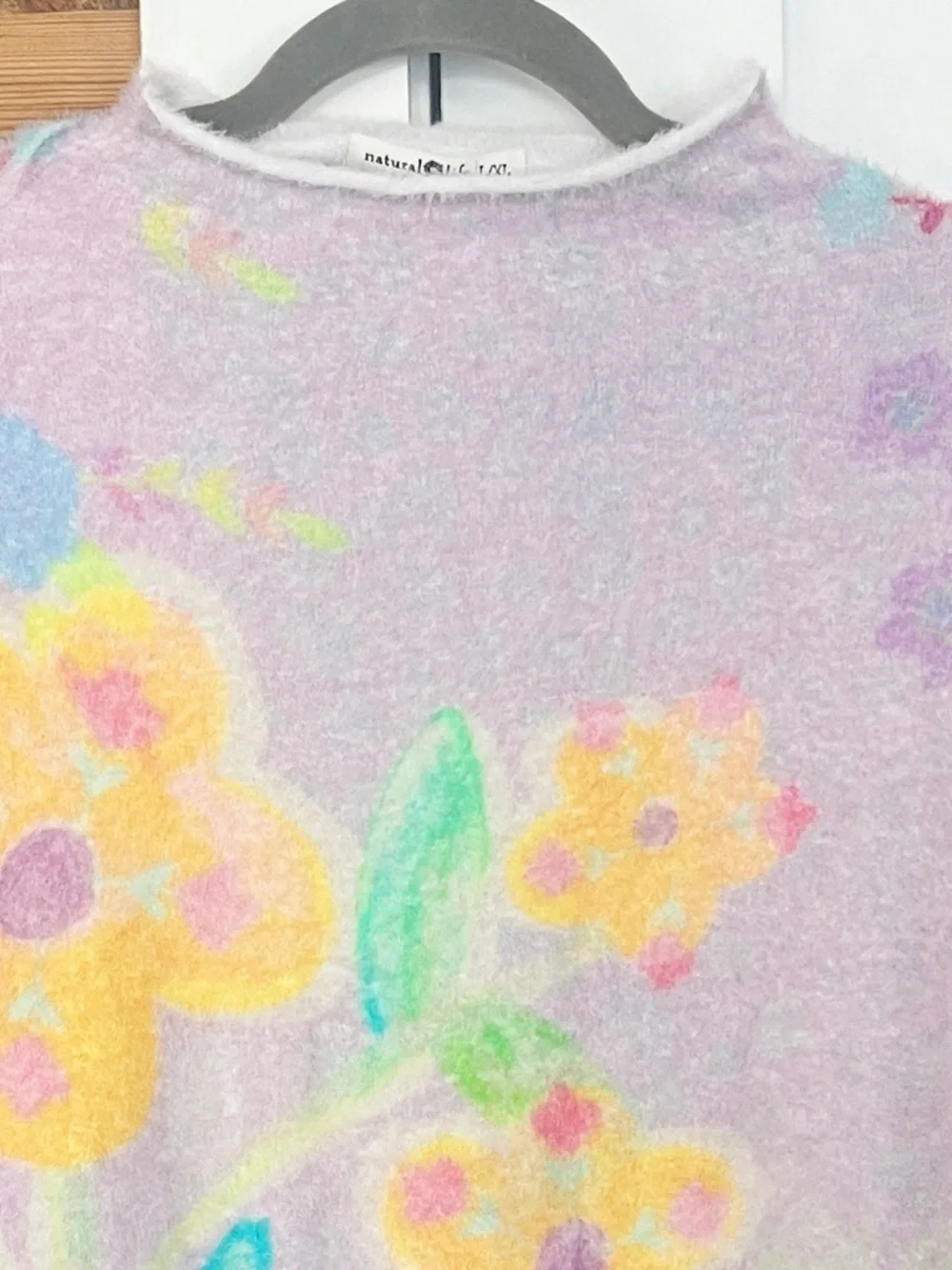 Natural Life Pastel Fuzzy "Cashmere" Like Floral Oversize Mock Neck Sweater L/XL - Picture 4 of 4
